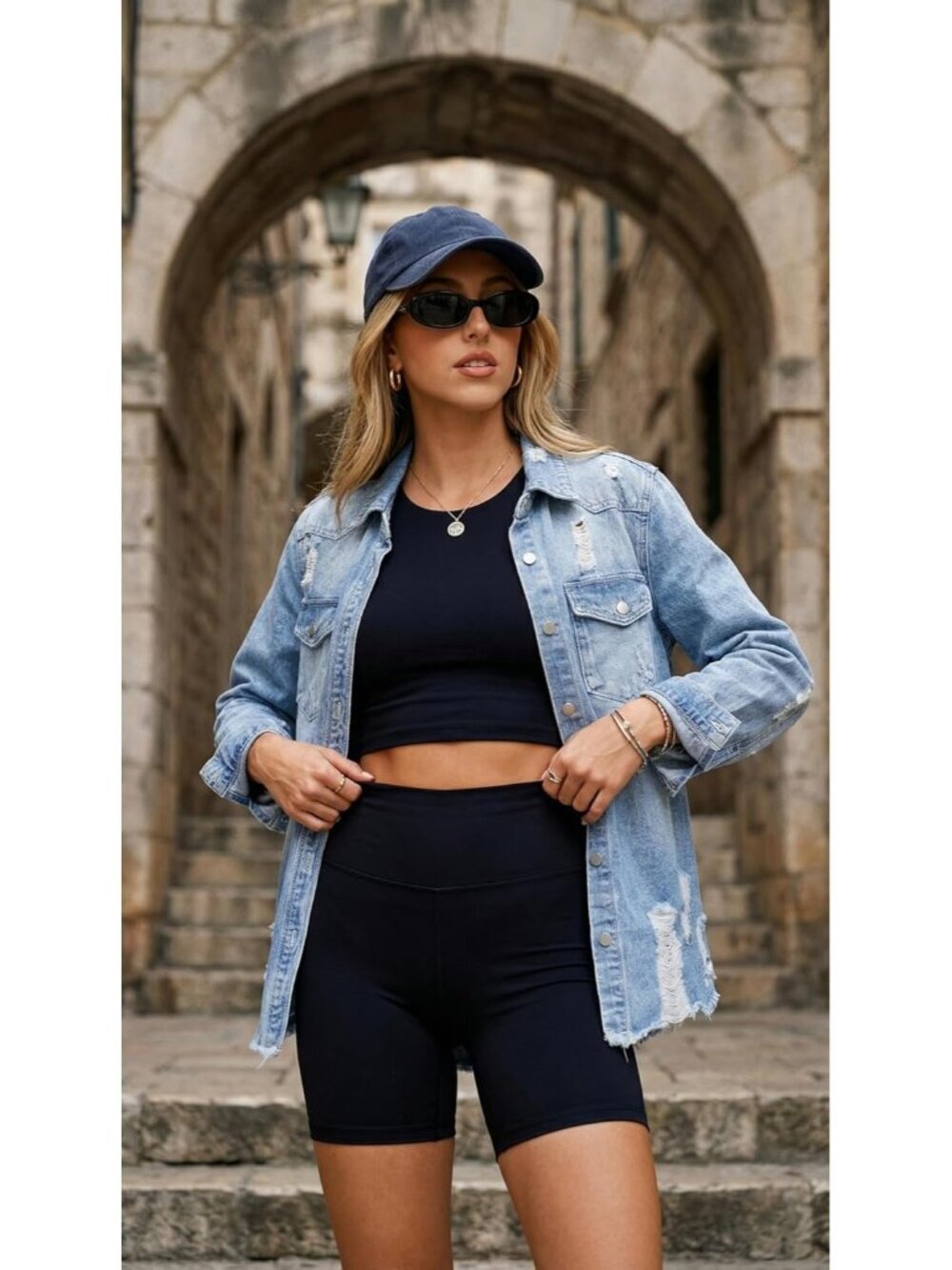 Women's Oversized Denim Jacket Long Sleeve Denim Shirts Jean Jacket C2 Sky Blue - Picture 5 of 6